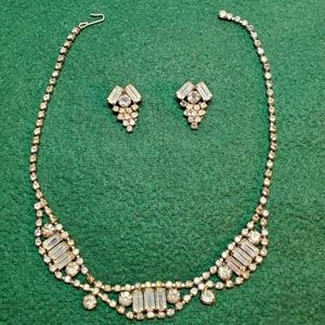 Vintage art deco rhinestone earing/necklace set
